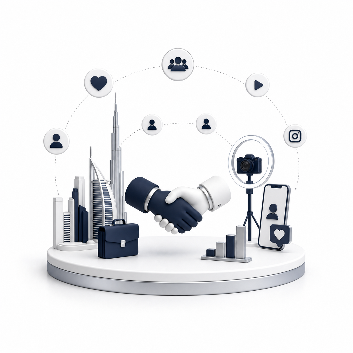 3D illustration of Dubai businesses and creators connected in one network